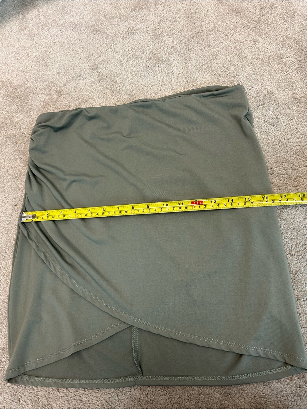 Olive Sage green ruched asymmetrical Wrap Mini Skirt Sz XL - Picture 6 of 11
